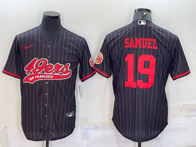 Men San Francisco 49ers #19 Samuel Black red stripe 2022 Nike Co branded NFL Jerseys